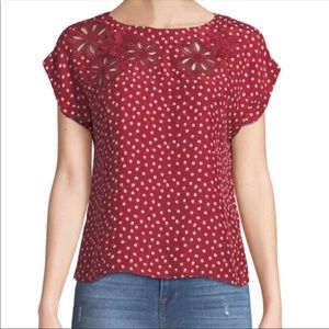 SPRING SALE 
Rebecca Taylor 100% red 3D floral heart print silk blouse top